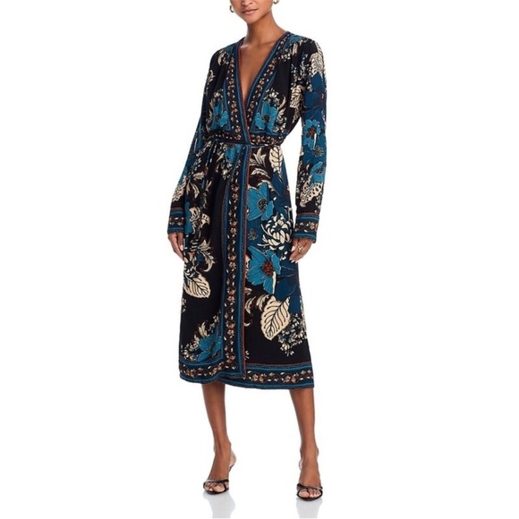 NWT Farm Rio Blossom Tapestry Black Midi Dress Size XL